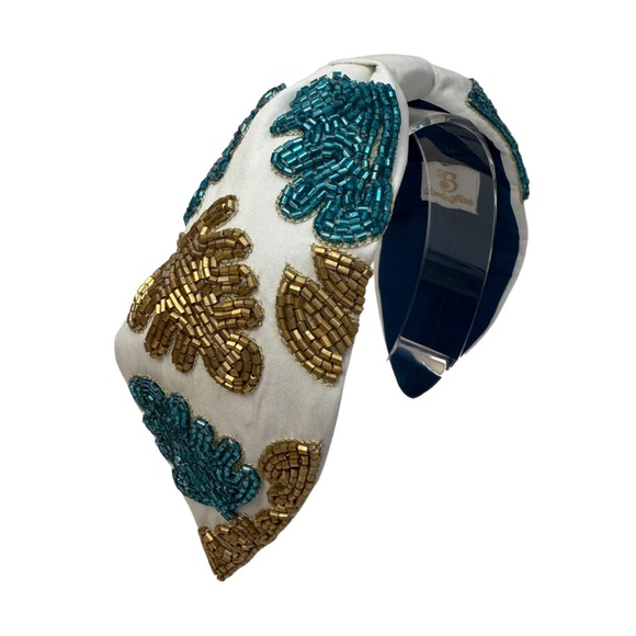 271. The Monstera Turquoise & Gold Beaded Headband - Picture 2 of 4